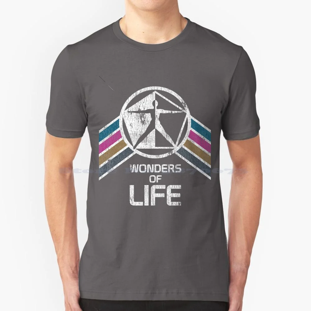 Wonders Of Life Logo In Vintage Distressed Style T Shirt 100% Cotton Tee Center Wonders Of Life Pavilion Walt World Green