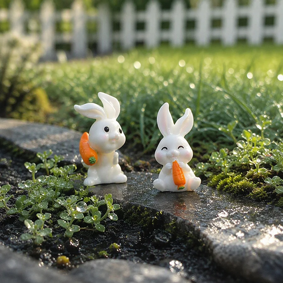 Easter White Rabbit Figurine Japanese Korean Style Dollhouse DIY Home Decor Miniature Fairy Garden Decoration Accessories Modern