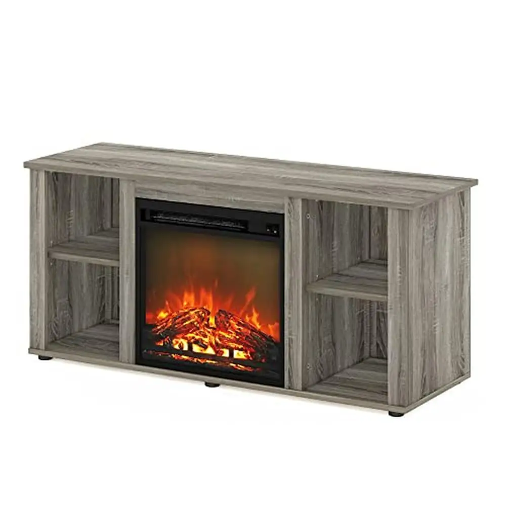 Wood TV Stand with Electric Fireplace Insert TVs up to 55 Inch Modern French Oak Grey Rectangular Shape Open Storage Living Room