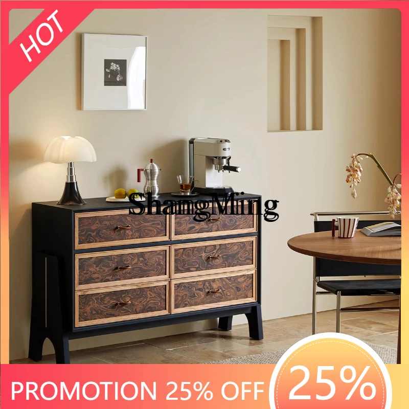 

SM new retro solid wood six-chest cabinet, living room drawer, high-end bedroom, wall storage, bedside cabinet