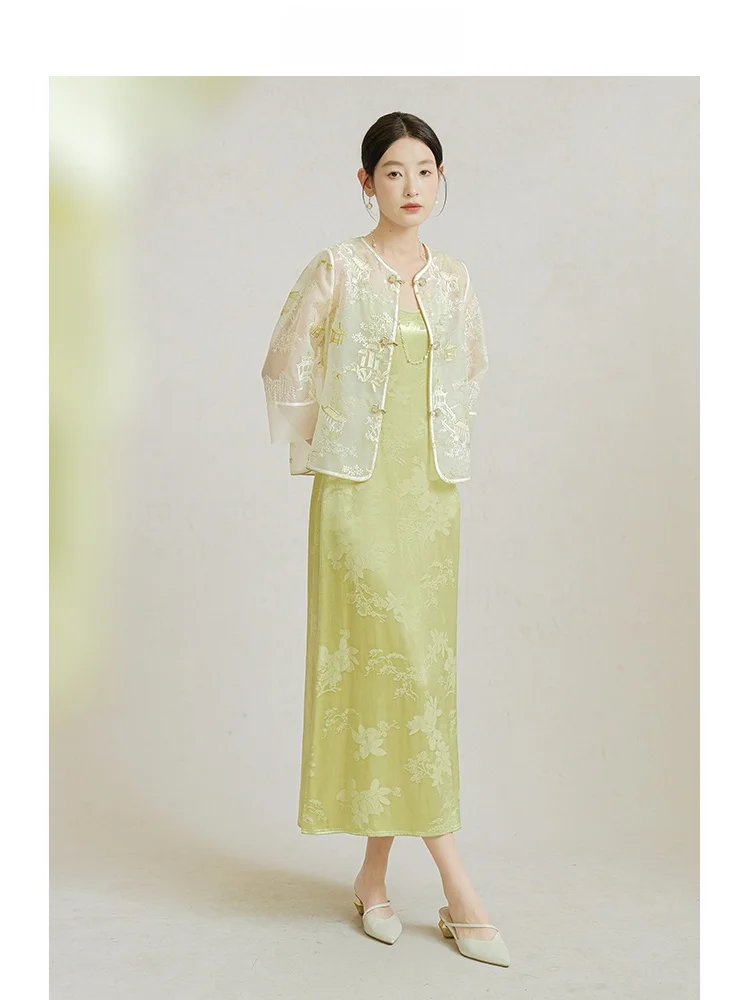 

ibai Summer New Chinese Embroidery Loose Thin Button up Top National Sle Rvated Coat Wide Match Outerwear