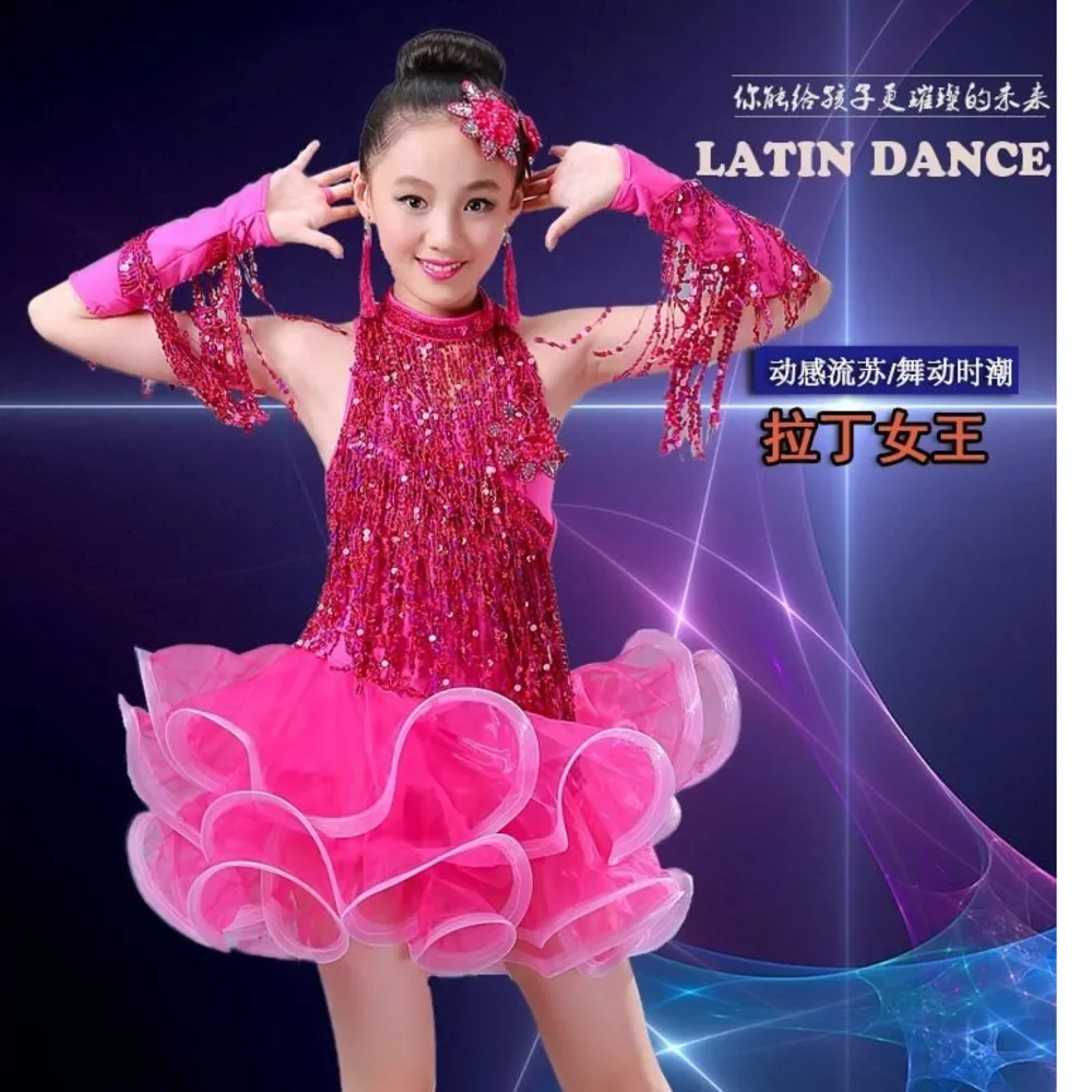 

sequin tassel latin dance dress for girls salsa cha cha samba tango ballroom dancing dresses kids fringe children professional