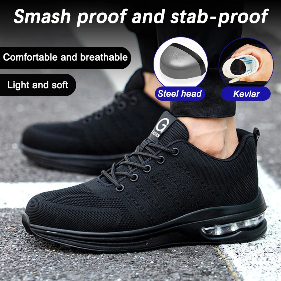 Sicherheitsschuhe für Männer, Arbeitssicherheitsstiefel, Stahlkappenschuhe, stoßfest, durchtrittsicher, mit Luftpolster, leichte, bequeme Arbeitssneaker – Detail 4