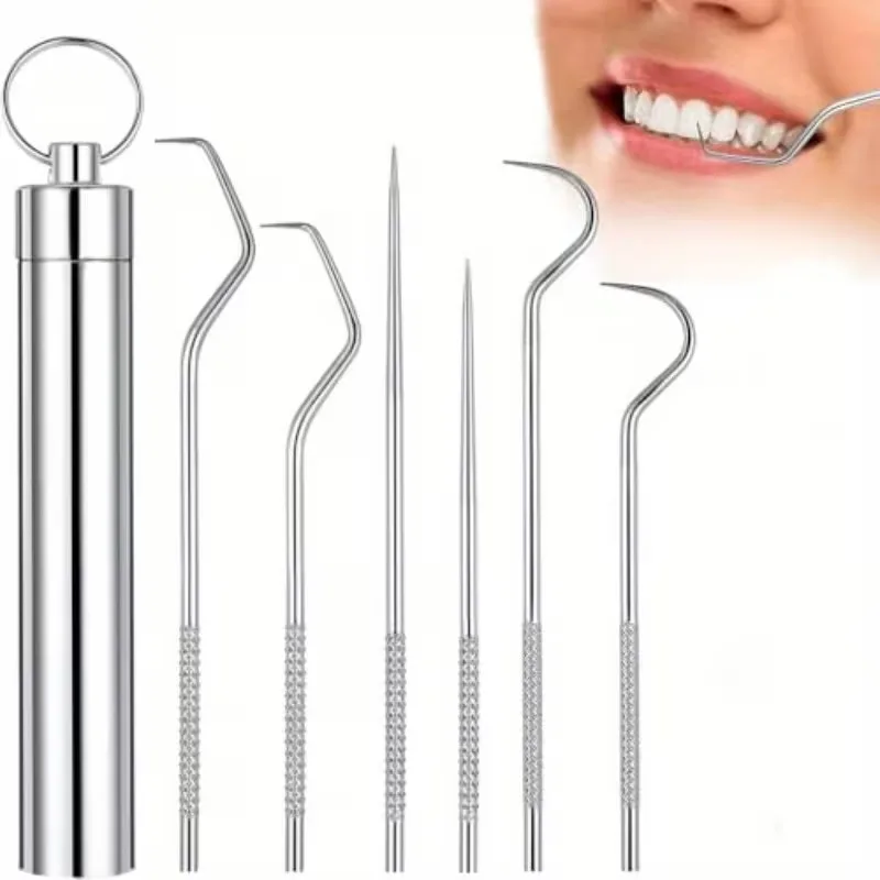 

1-4 комплекта, набор стоматологических наборов из нержавеющей стали, портативная зубочистка с брелоком, межзубная щетка, многоразовый набор для чистки зубов, дорожный