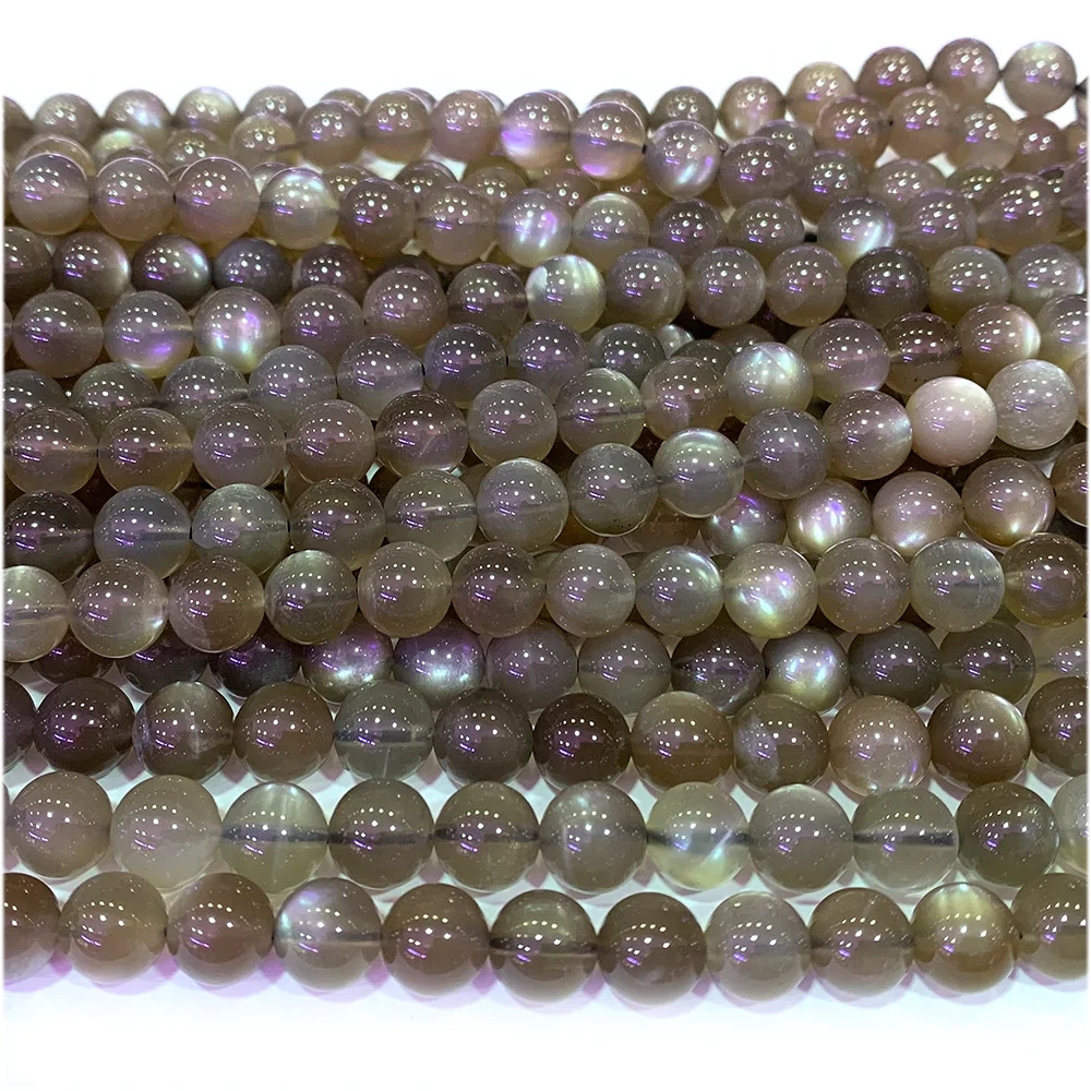 Veemake Gray Moonstone Round Beads For Jewelry Making Charms Natural Gemstones Crystal DIY Necklace Bracelets Earrings Pendant