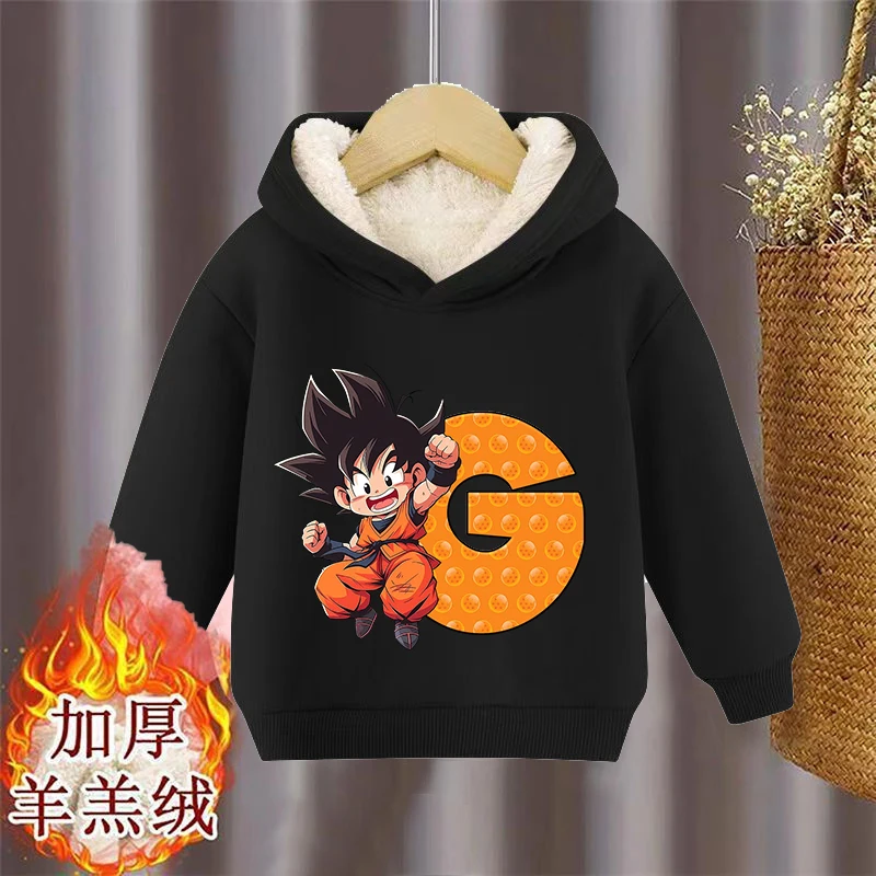 Dragon Ball Children Lamb Wool Pullover Hoodies Cartoon Anime A-Z Alphabet Series Sweatshirt Winter Warm Plush Home Clothing Top