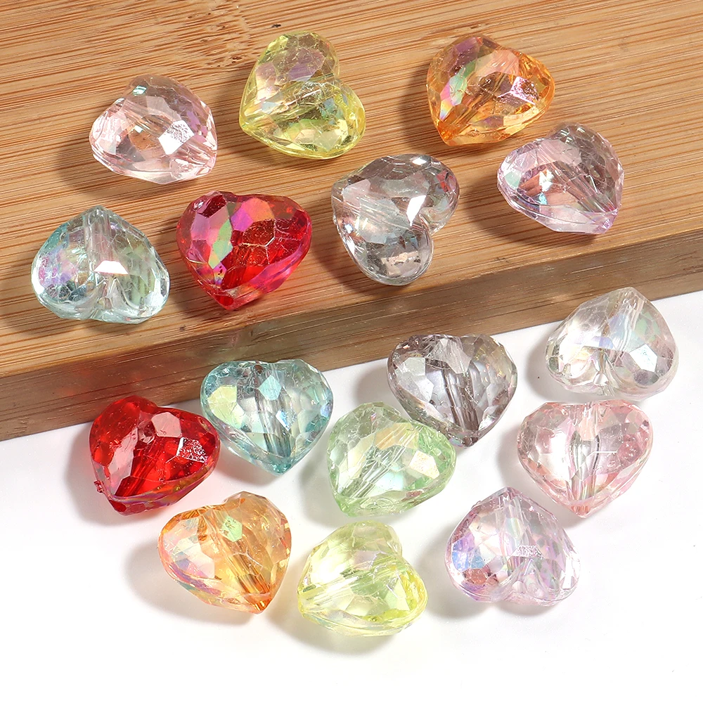 20 Stück Acryl-Herzperlen, transparent, bunt, lose Abstandshalterperlen für die Herstellung von Schmuck, Anhängern, Halsketten und Armband-Accessoires. – Detail 4