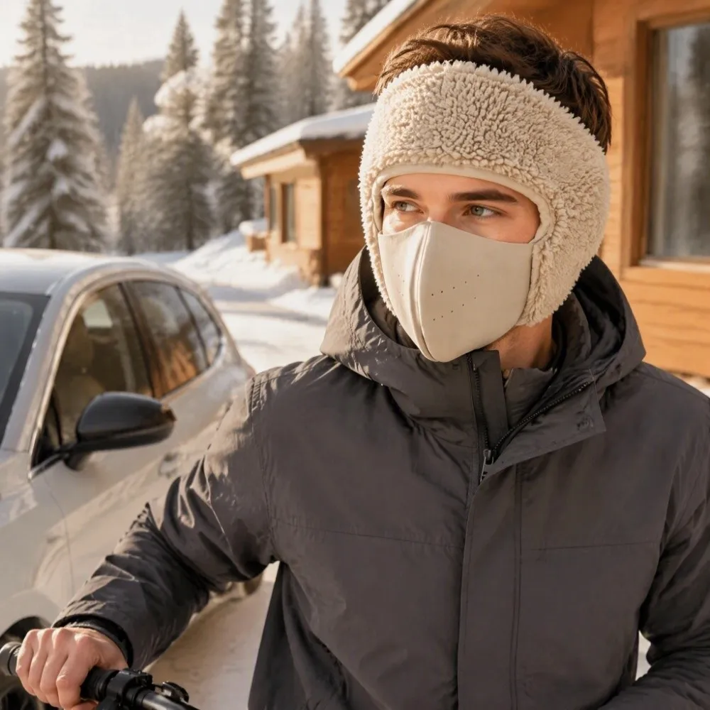 Winter One Piece Warm Face Mask Thickened Fabric Soft Material One Piece Face Mask Fits Most Head Sizes Built In Ear Covers
