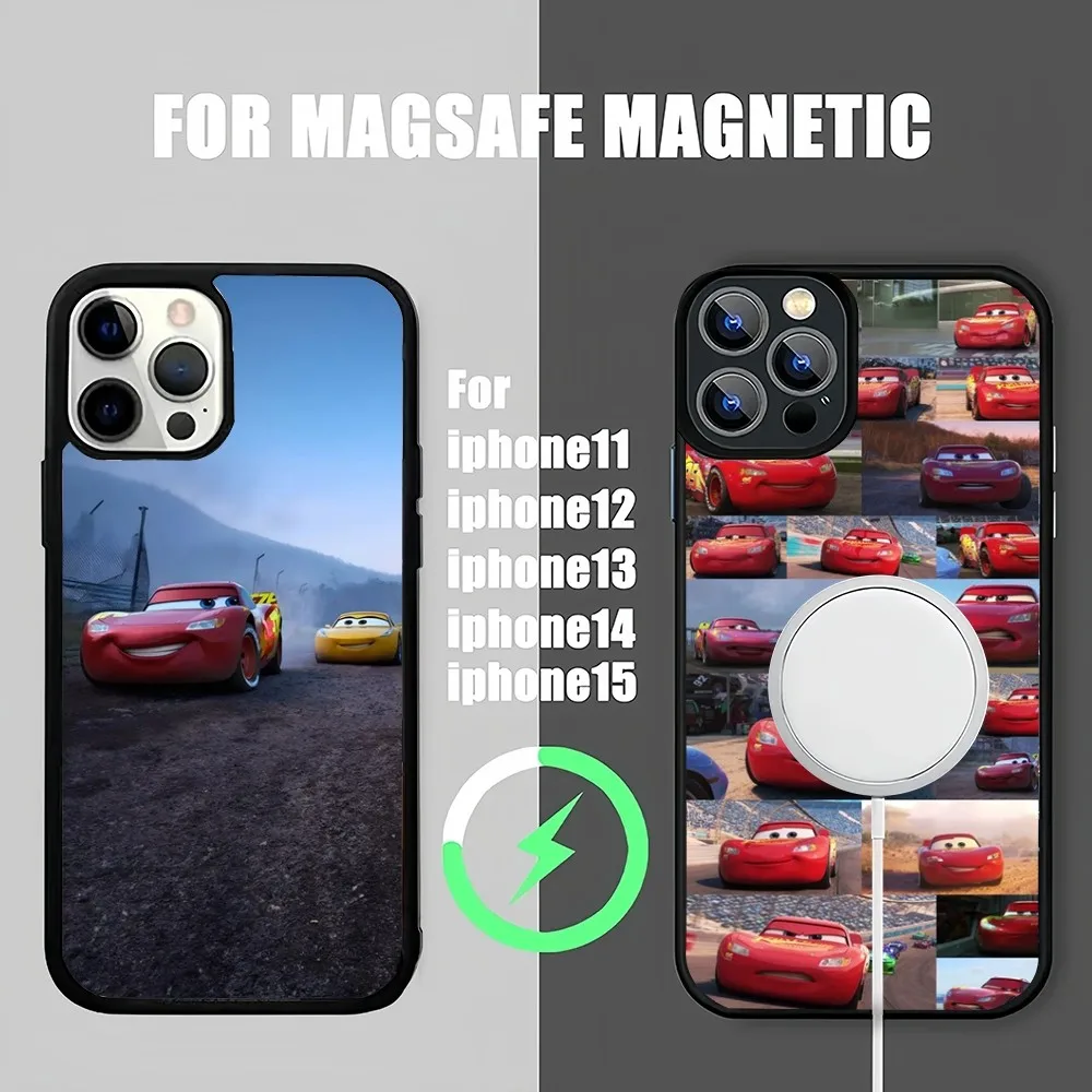 Cars L-Lightning M-McQueen Phone Case For iPhone 14 13 12 11 15 Pro Max Plus Shockproof  For Magsafe Wireless Charge Cover