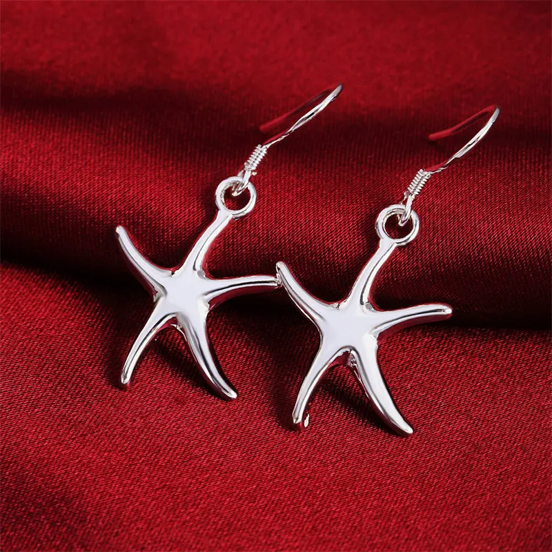 

Wholesale 925 Sterling Silver 37MM Starfish/Star Earrings For Women Fashion Charm Wedding Gift Jewelry Accessories