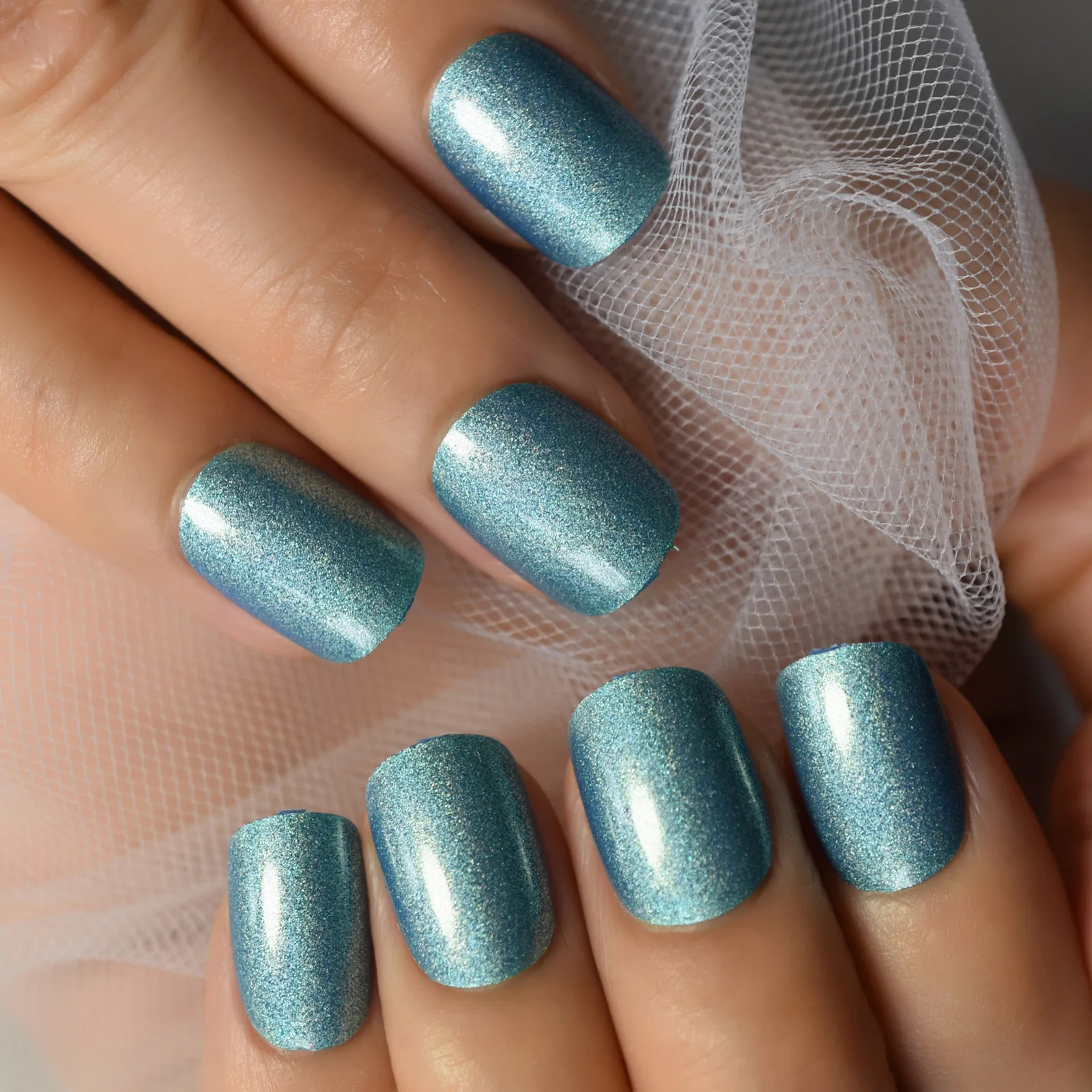 Blauwe Galaxy Press On Nails Korte lengte Faux Ongles Ronde kop Fake Nail Set Valse Tips Professionele Nail Art Salon Tools