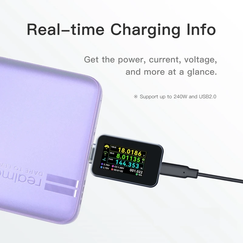 C240 Tester di potenza digitale portatile USB-C PD Supporto 240W PD3.1 QC5.0 Voltmetro USB C per strumento di test del computer portatile del telefono