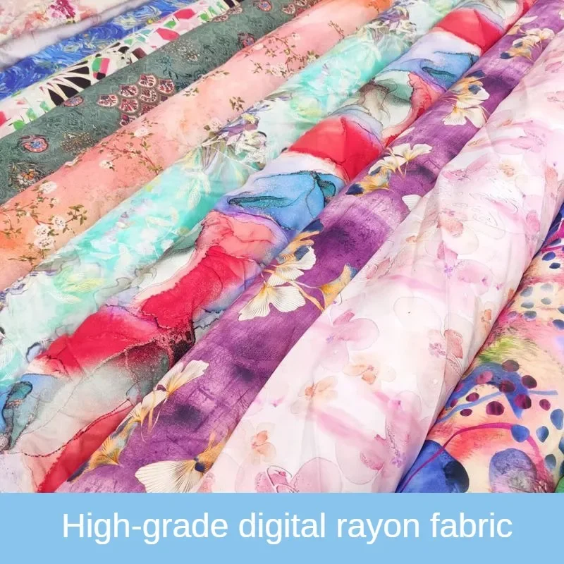 High-grade Digital Rayon Fabric By Meter for Baby Clothes Pajamas Sewing Summer Printed Flower Pattern Dresses Cloth Comfortable