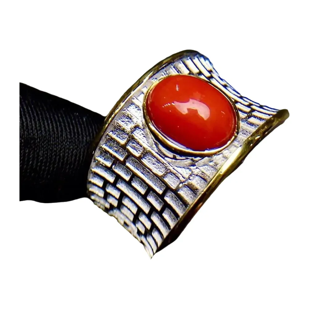 KJJEAXCMY-925 Sterling Silver Ring for Men and Women, Inlaid Natural Red Coral, Exquisite Support Detection, Fine Jewelry, New