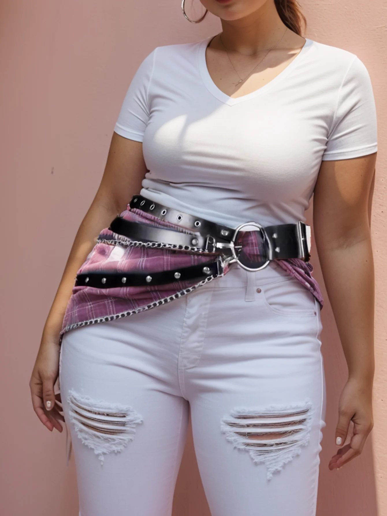 

Chain design punk fashion plus size women's leather belt.Hollowout street style women's waist belt