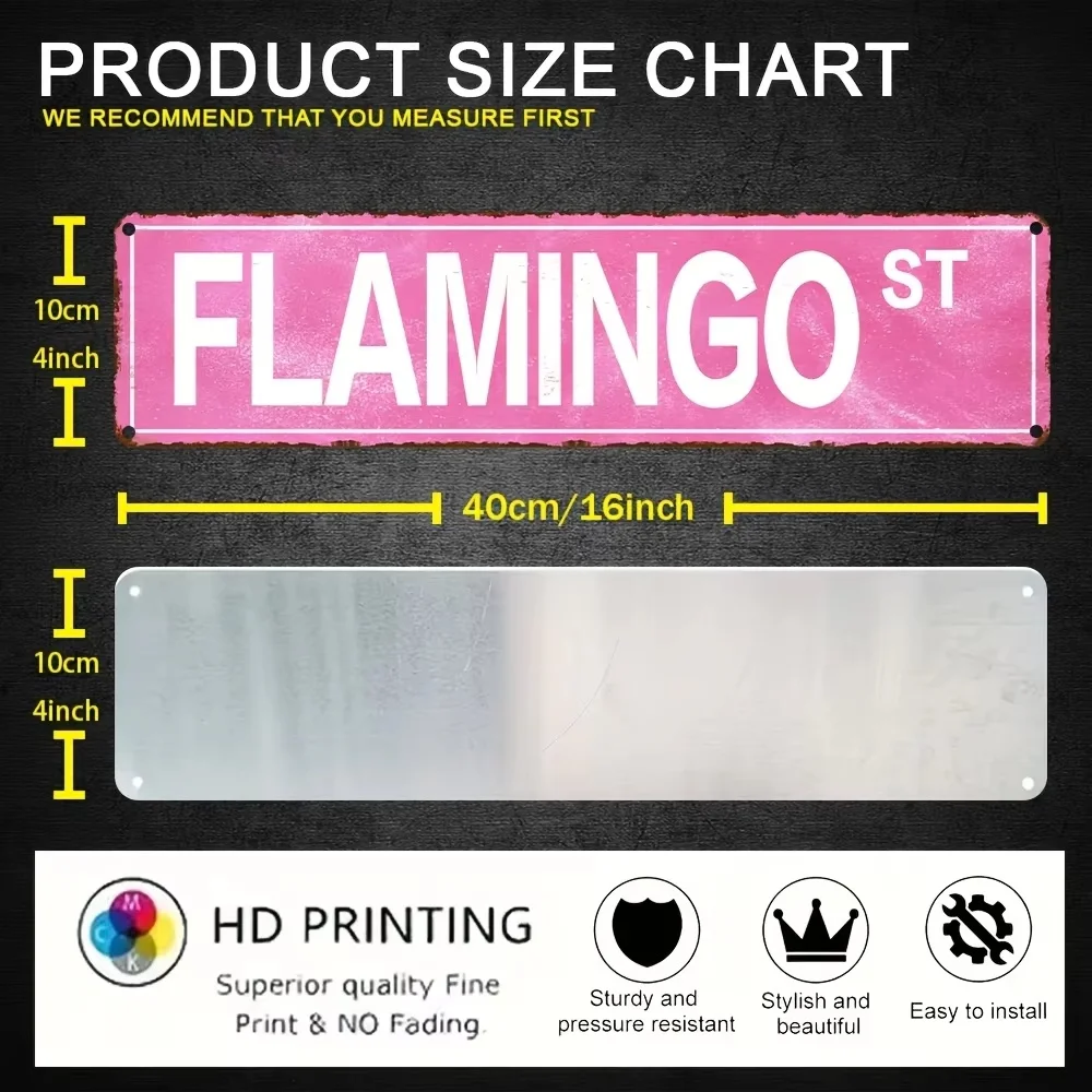 Flamingo St Aluminum Street Sign, Vibrant Pink Easy-To-Install Wall Decor For Bedroom, Man Cave & Bar