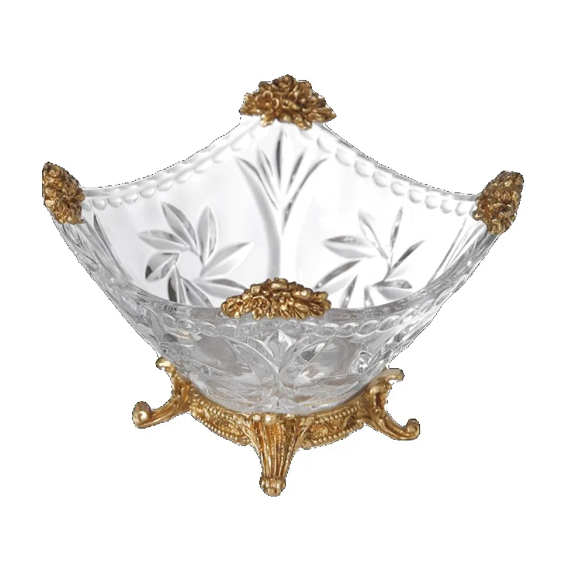 

Delicate light luxury transparent crystal glass fruit snack bowl household high value copper snack nut storage decorative bowl