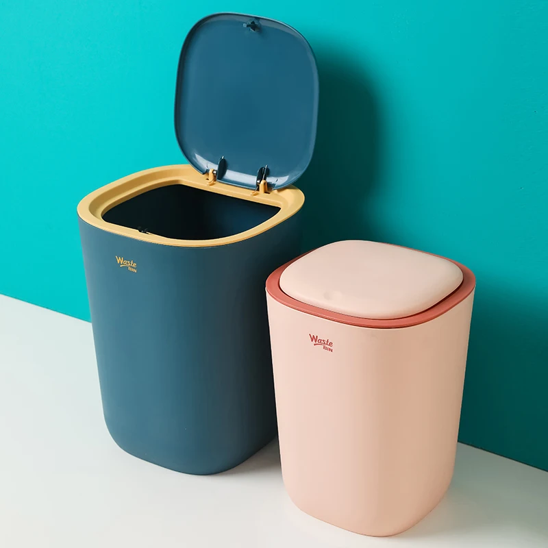 

Creative Household Trash Can with Lid Kitchen Bathroom Bedroom Living Room Office Elastic Cover Paper Compression Ring