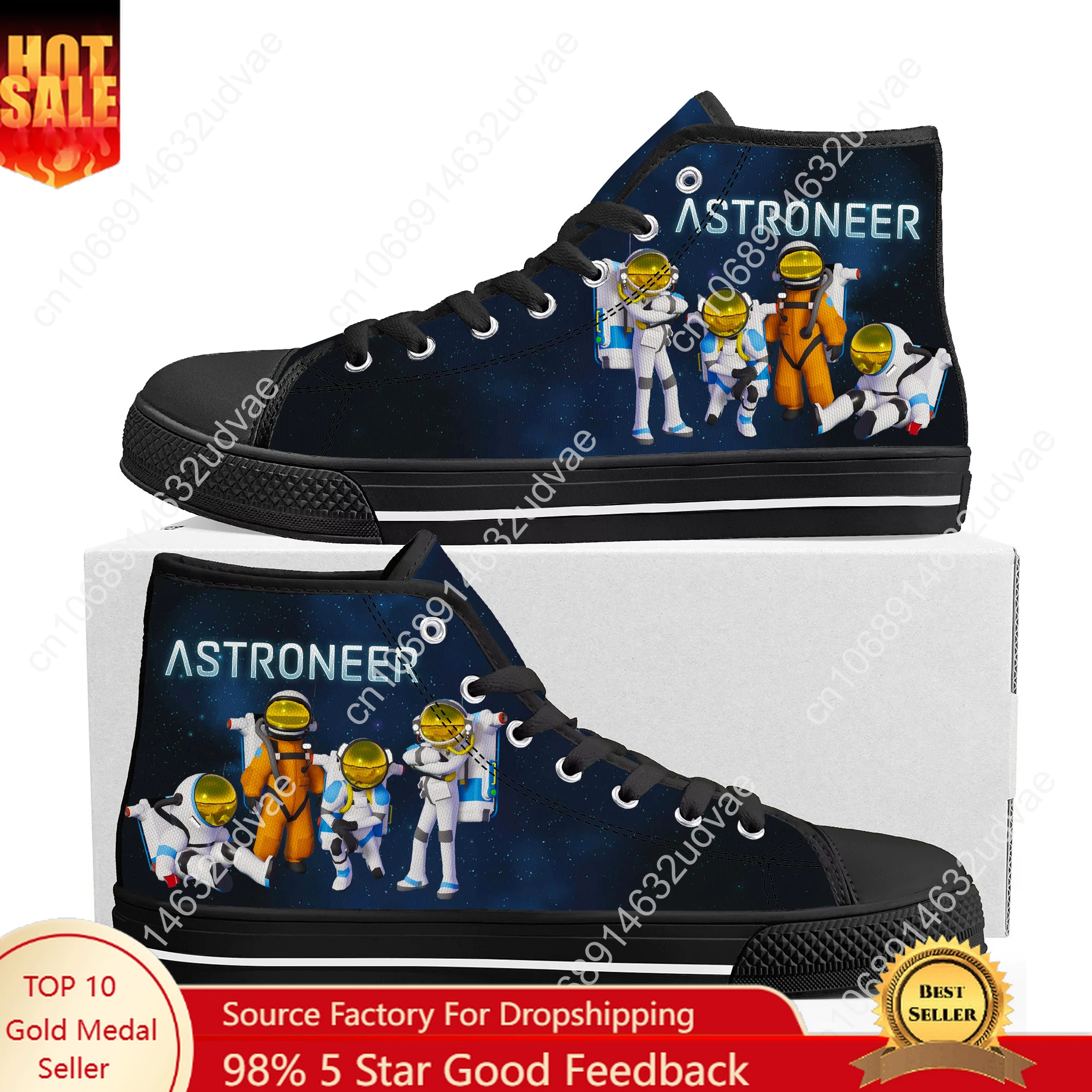 

Astroneer High Top Shoes Men Women Teenager Sneakers Canvas High Quality Sneaker Casual Custom Made Couple Shoe Black Sole
