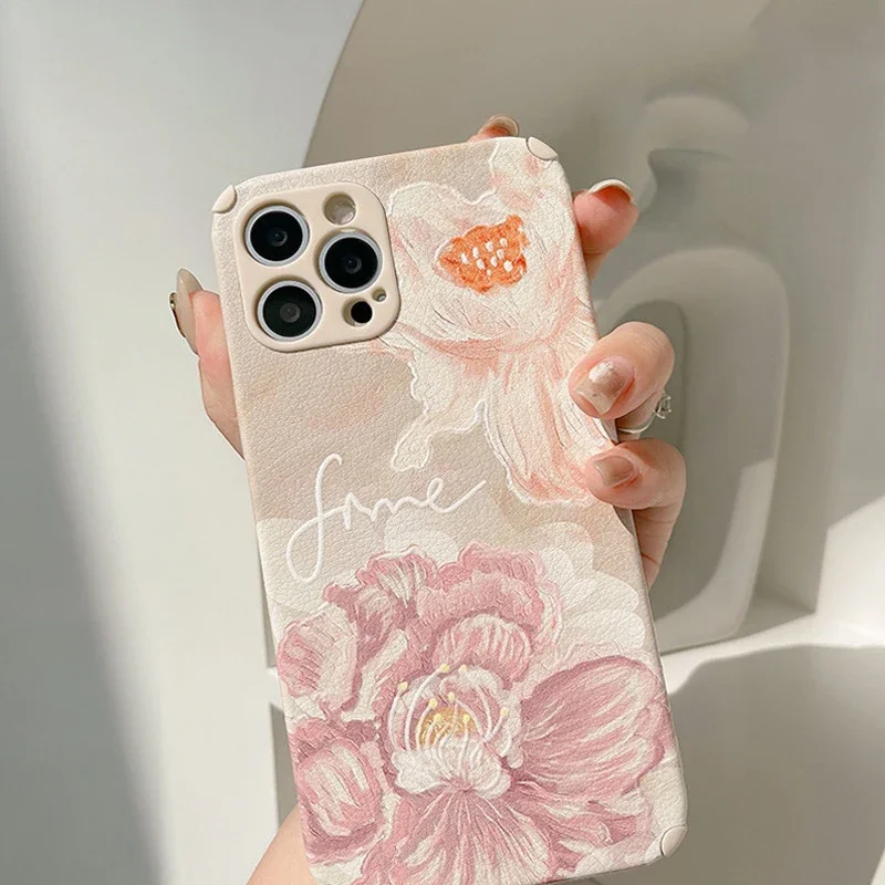 Retro Big Flower Soft Silicone Phone Case For Iphone 14 13 11 Pro Max 12 Mini 7 8 Plus x Xr Xs Max Cute Conque Shell