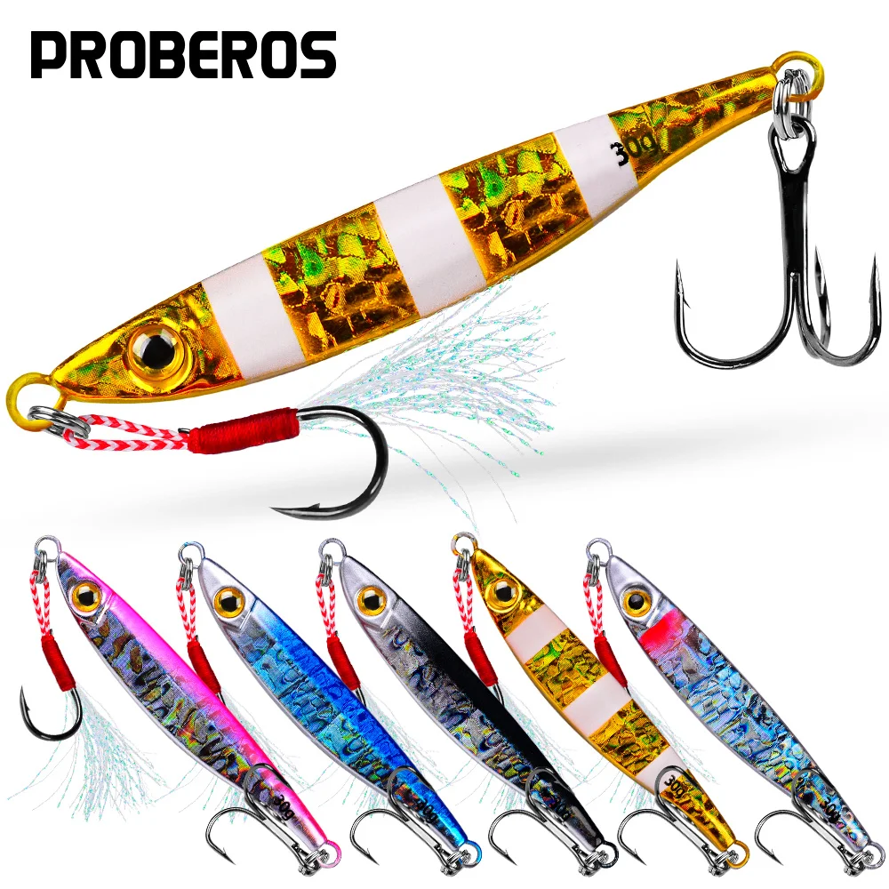 Proberos  Metal Cast Jig Spoon 7-30g Luminous Shore Casting Sea Bass Fishing Lure Artificial Bait Tackle Jigging Lure