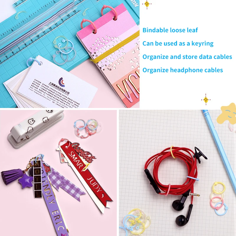 10/15/30 pz/set anello a fogli mobili anelli per raccoglitori multicolori anello flessibile per libri anello singolo fibbia di bloccaggio per Scrapbook cerchio chiave fai da te