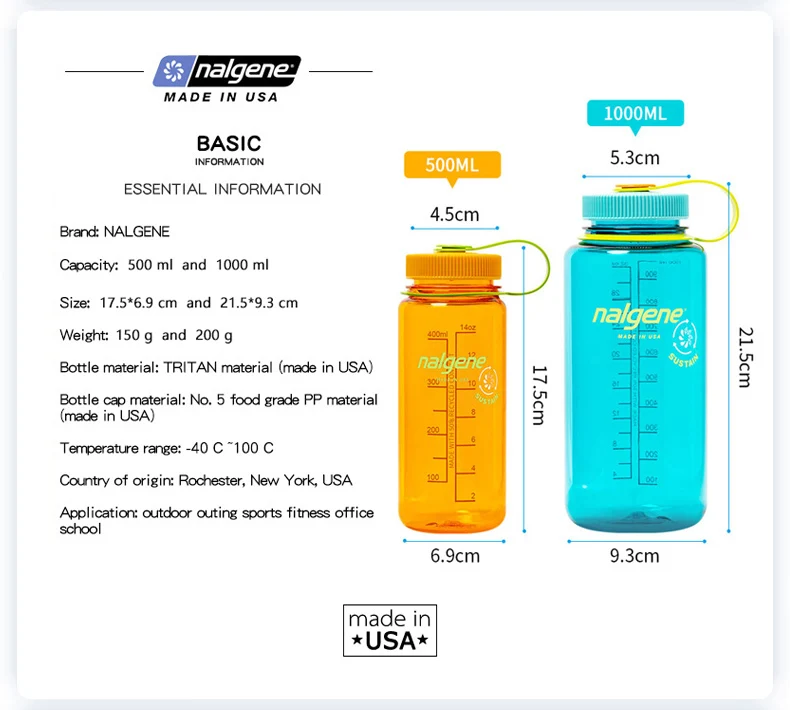Nalgene 500ml 1L Wasserflasche mit breiter Öffnung, stoßfest, auslaufsicher, für Wandern, Camping, Radfahren, Schule, Reisen, Outdoor-Sport – Detail 3