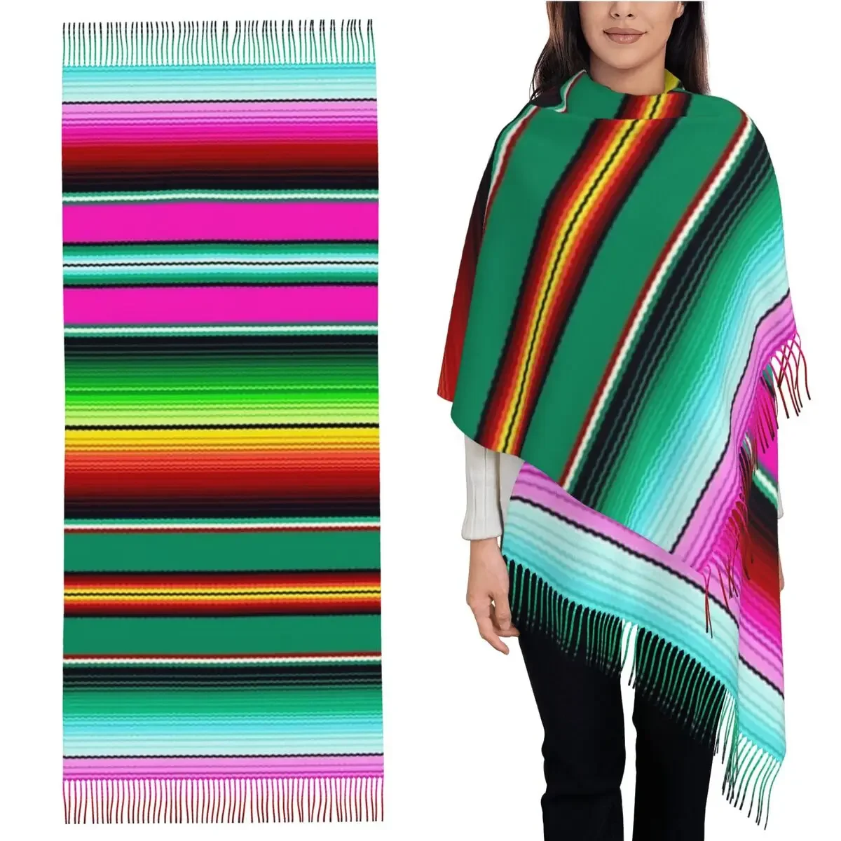Mexican Indigenous Blanket Scarf Tassel Scarves Women Soft Warm Shawls and Wraps Long Fall Winter Shawl Wrap