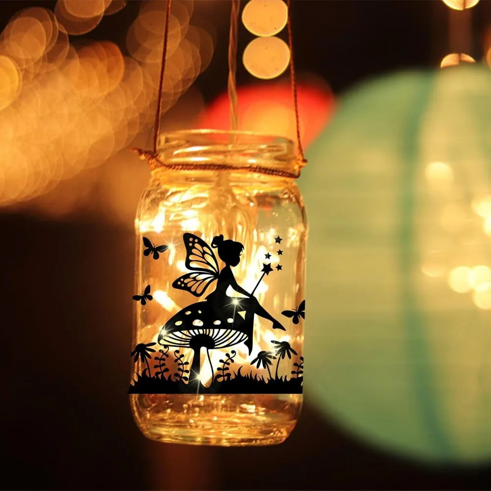 Elf Silhouette Jar Cutouts Paper Window Plastic Fairy Tale Silhouette Wall Lamp Clings Decals Decorations Home Decor Making Kit view 4
