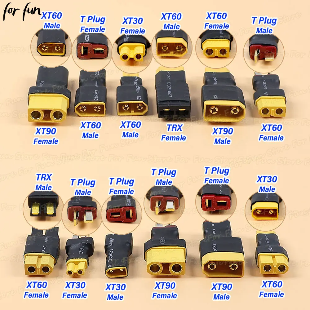For Fun Adapter XT30 XT60 XT90 TRX T Plug Deans Male Female Conversion Plug Connector Wireless RC LiPo Battery Control Parts DIY view 2