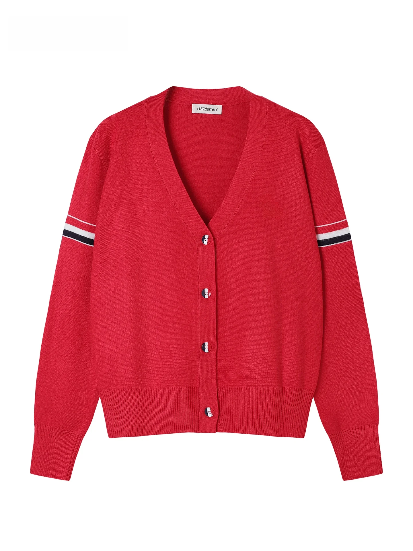 

JZZDEMM College Sle V-Ne Striped Knitted Open Cardigan Women's Red Button Sweater Jaet Soft Long Sve Slim Fit Knitwear