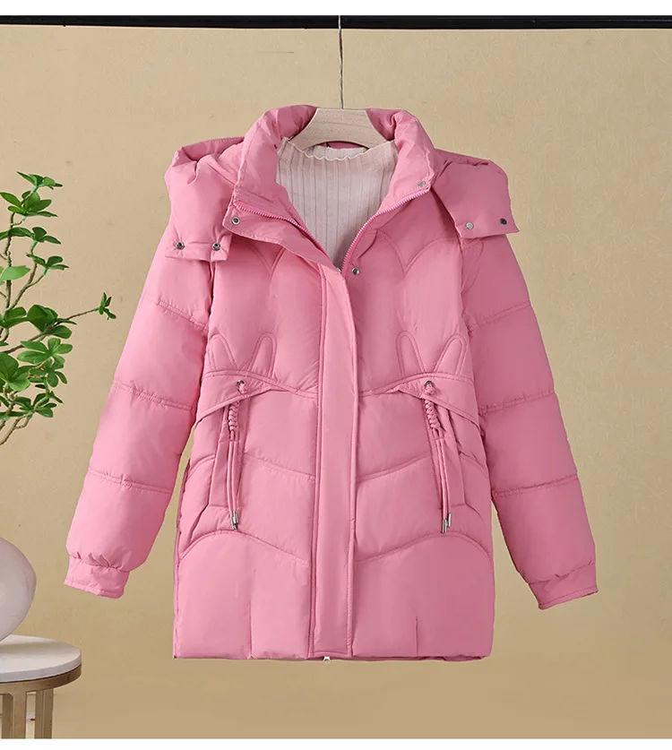 Korean Trend Women's Solid Color Long-sleeved Versatile Zipper Jacket Winter New Holiday Hooded Loose Warm Thickened Coat