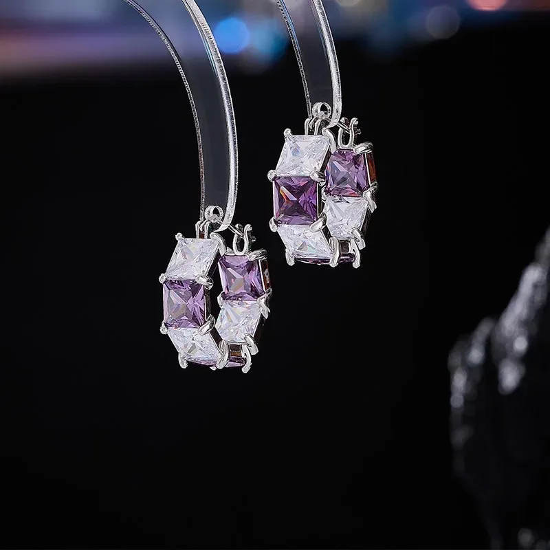 Высококачественные серьги-кольца с инкрустацией цирконом, стильные и стильные квадратные серьги с пряжками для ушей