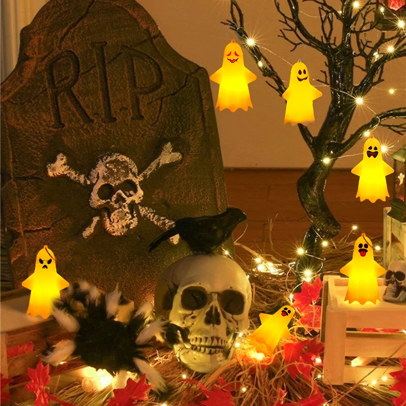 Halloween Ghost Face Led Lamp Luminous Keychain Pendant Ghost Warm Light Decoration Pendant Party Props for Kids Friends Gifts