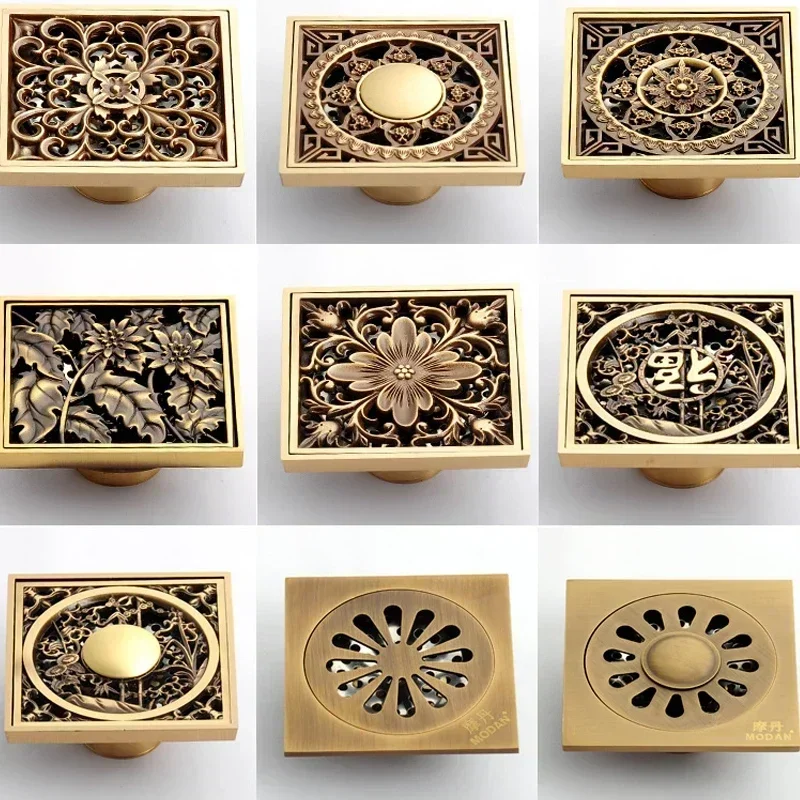 1pc Hot selling Copper-plated European-style Deodorant Copper Core Floor Drain Bathroom Kitchen Gold Floor Drain