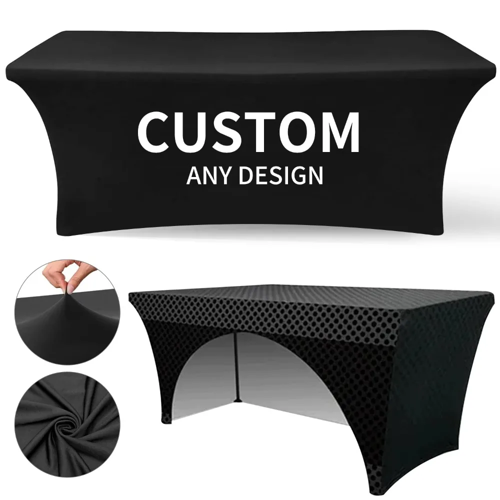 4FT 6FT 8FT Custom Design Elastic Tablecloth Fitted Stretch Cover Hotel Wedding Birthday Party Banquet Exhibition Decor