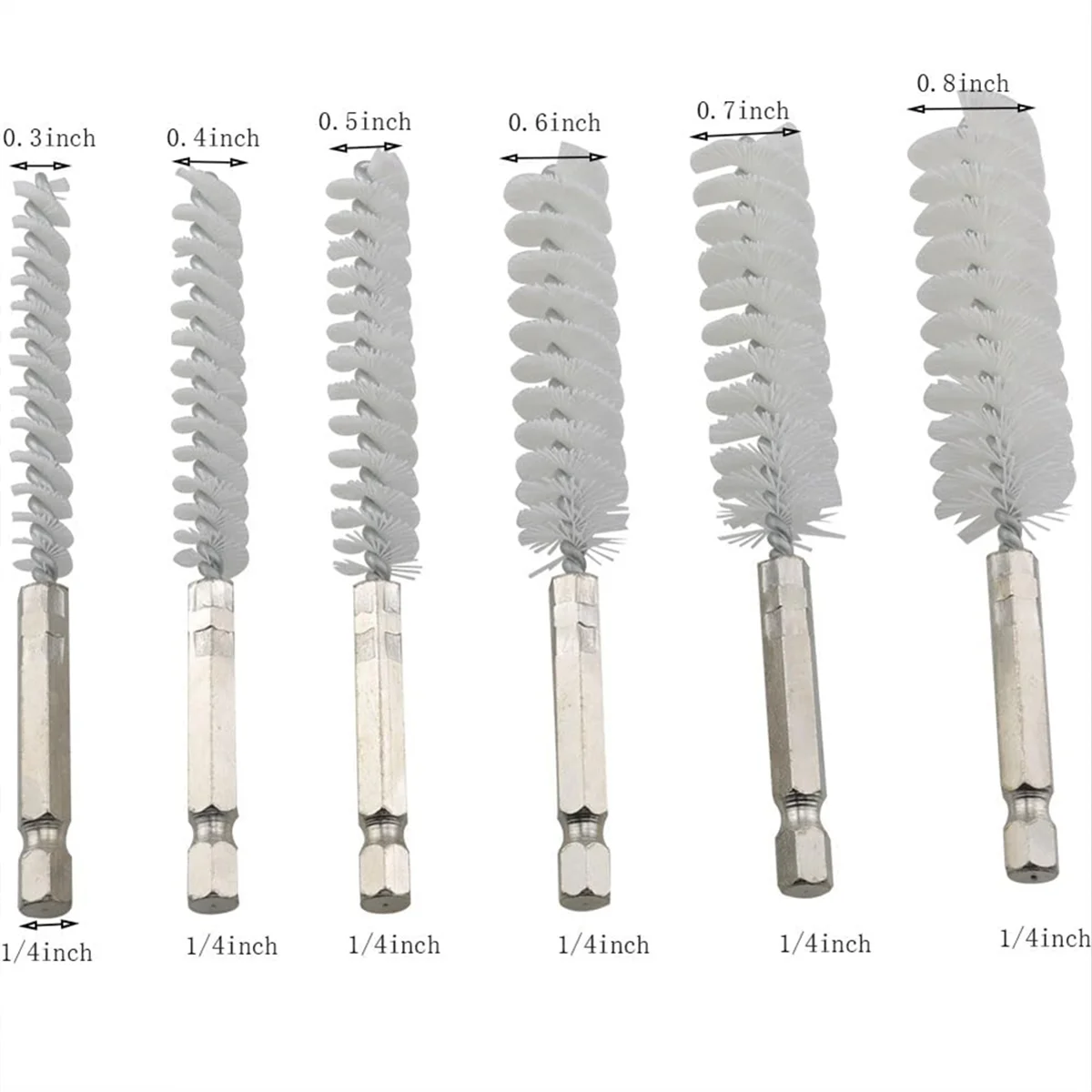 

AA98 6PCS 8-19mm Drill Wire Brush Hexagonal Rod Deburring Pipe Brush Set Nylon 1/4 Inch Drill Cleaning Wire Brush