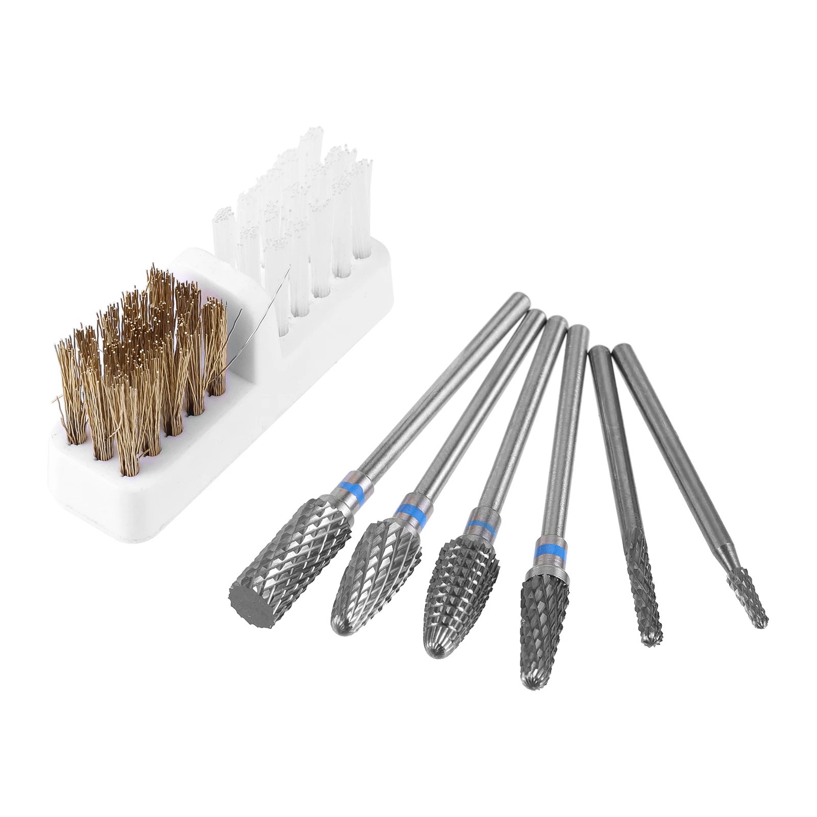 Brocas elétricas profissionais para unhas, 6 peças, haste de 3/32 ", com escova de limpeza para moagem, remoção, polimento, modelagem, corte grosso