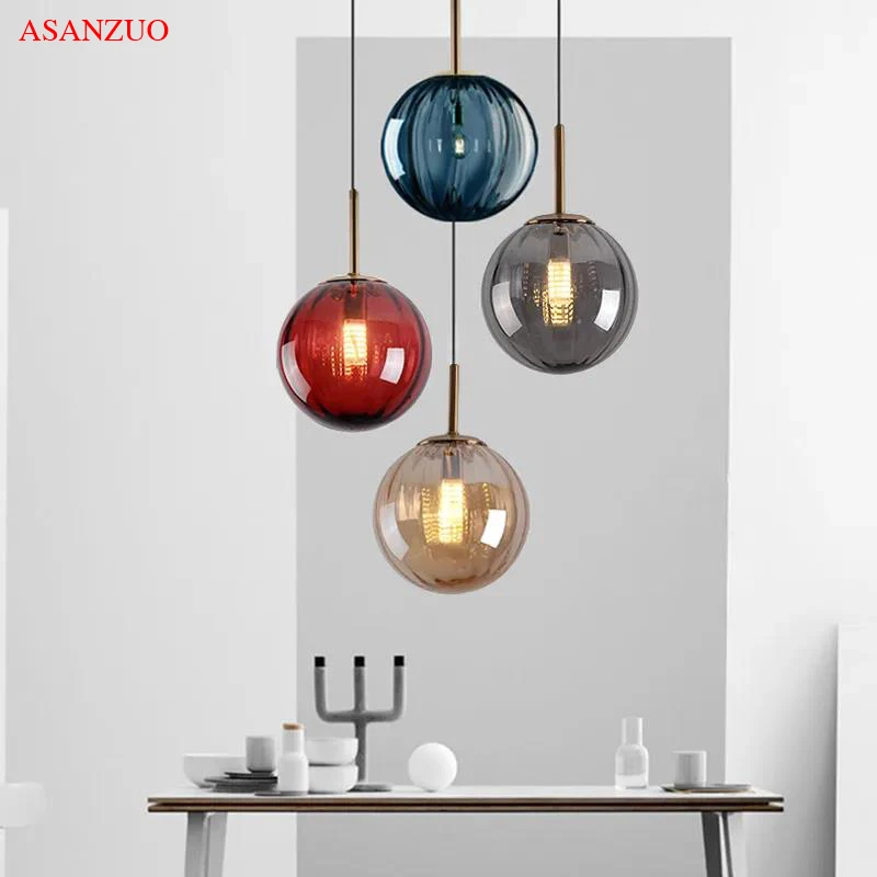 modern colorido bola de vidro lampada pingente nordic luminarias led suspensao luminaria casa quarto restaurante sala de estar 01