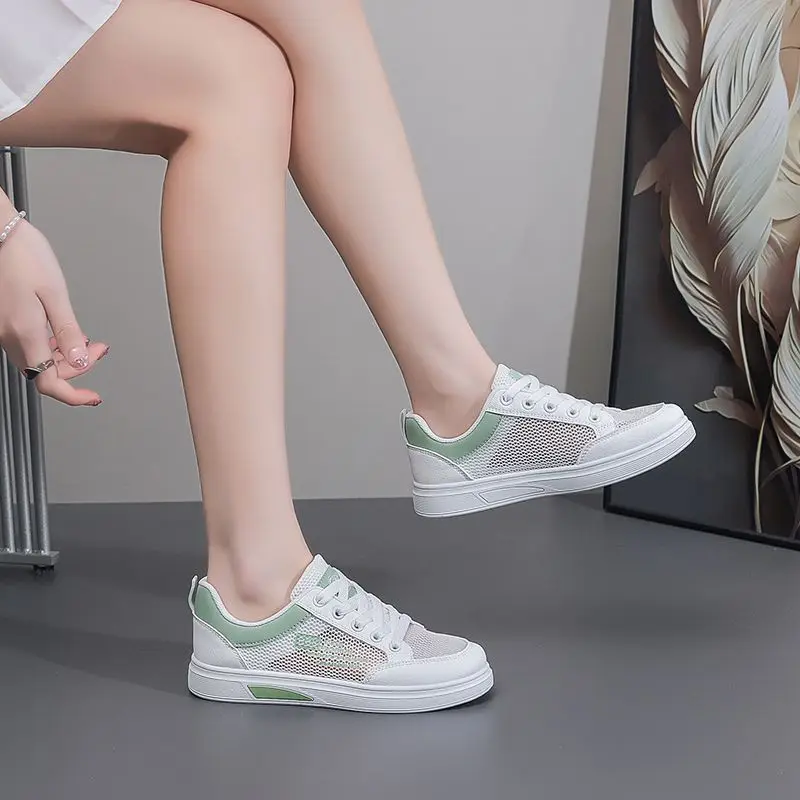 2026 Women White Mesh Sneakers Summer Breathable Athletic Shoes Casual Versatile Lightweight Walking Trainers Fashion Footwear