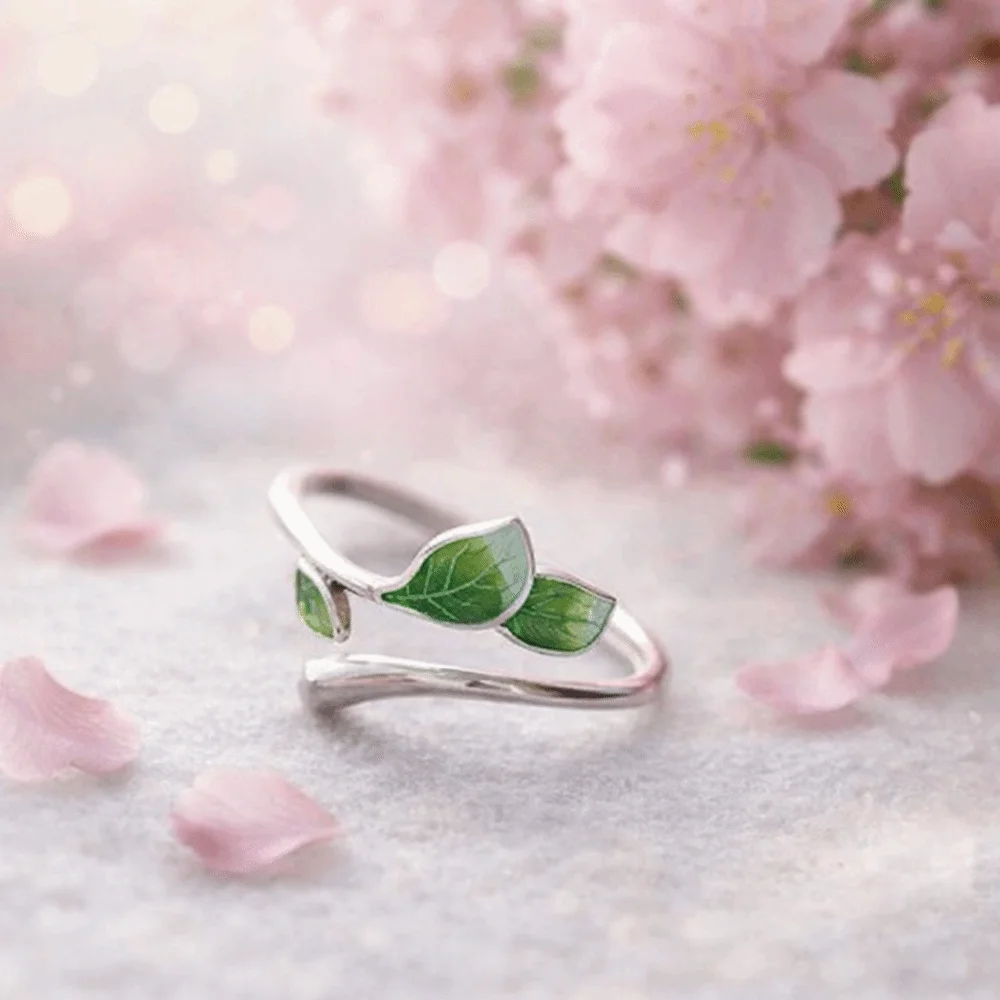 Retro Adjustable Enamel Leaf Ring Irregular Vintage Leaf Opening Ring Temperament Oil Drop Women's Ring Gifts
