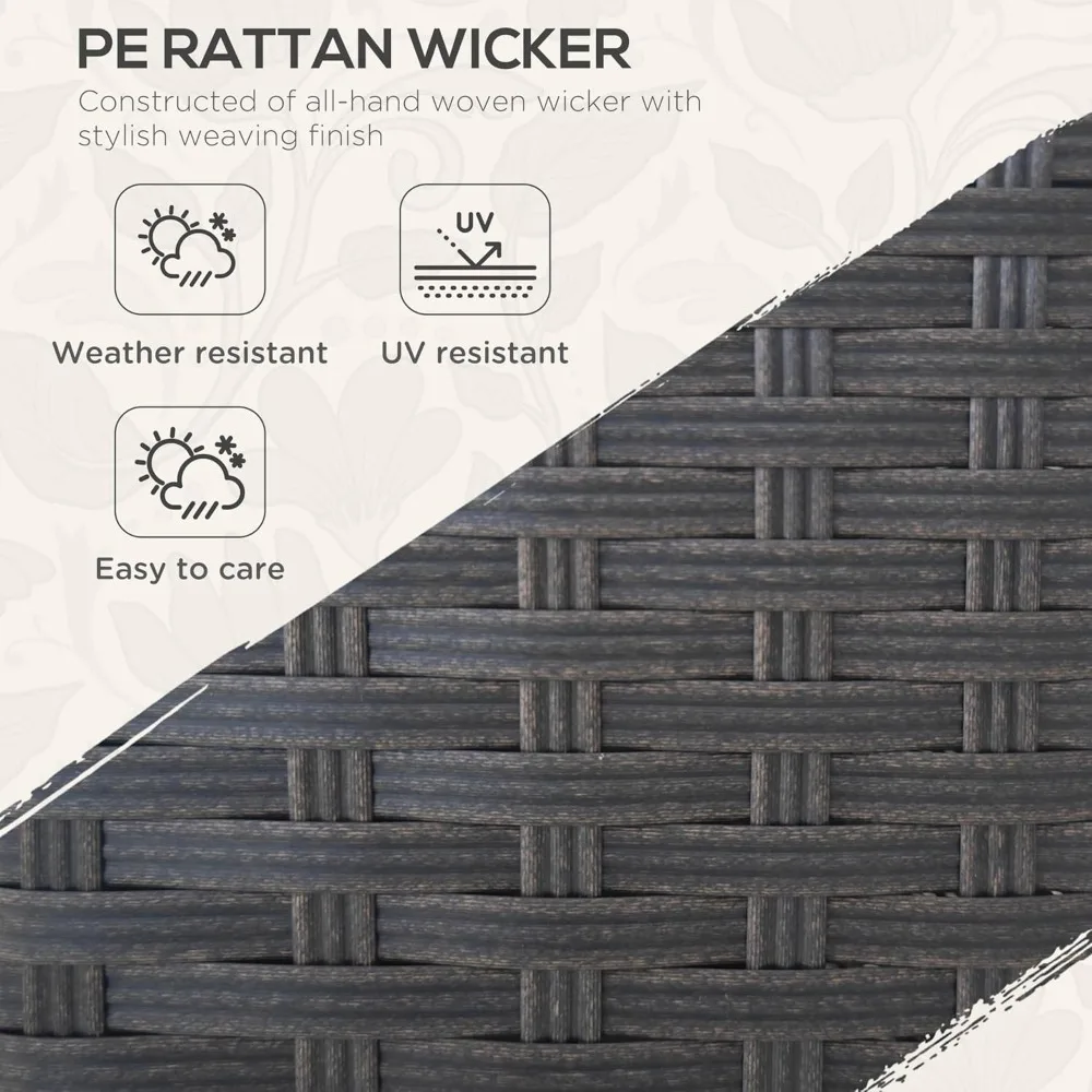 أريكة فناء خارجية بثلاثة مقاعد من Outsunny، تتميز بمقعد عميق عريض 24.5، وخوص من البولي إيثيلين مع مساند للذراع ذات مظهر خشبي واسع و4 وسائد #5