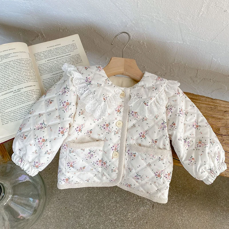 Cárdigan grueso con estampado Floral para niñas recién nacidas, abrigo de invierno, ropa gruesa y cálida, Chaqueta de felpa para bebés