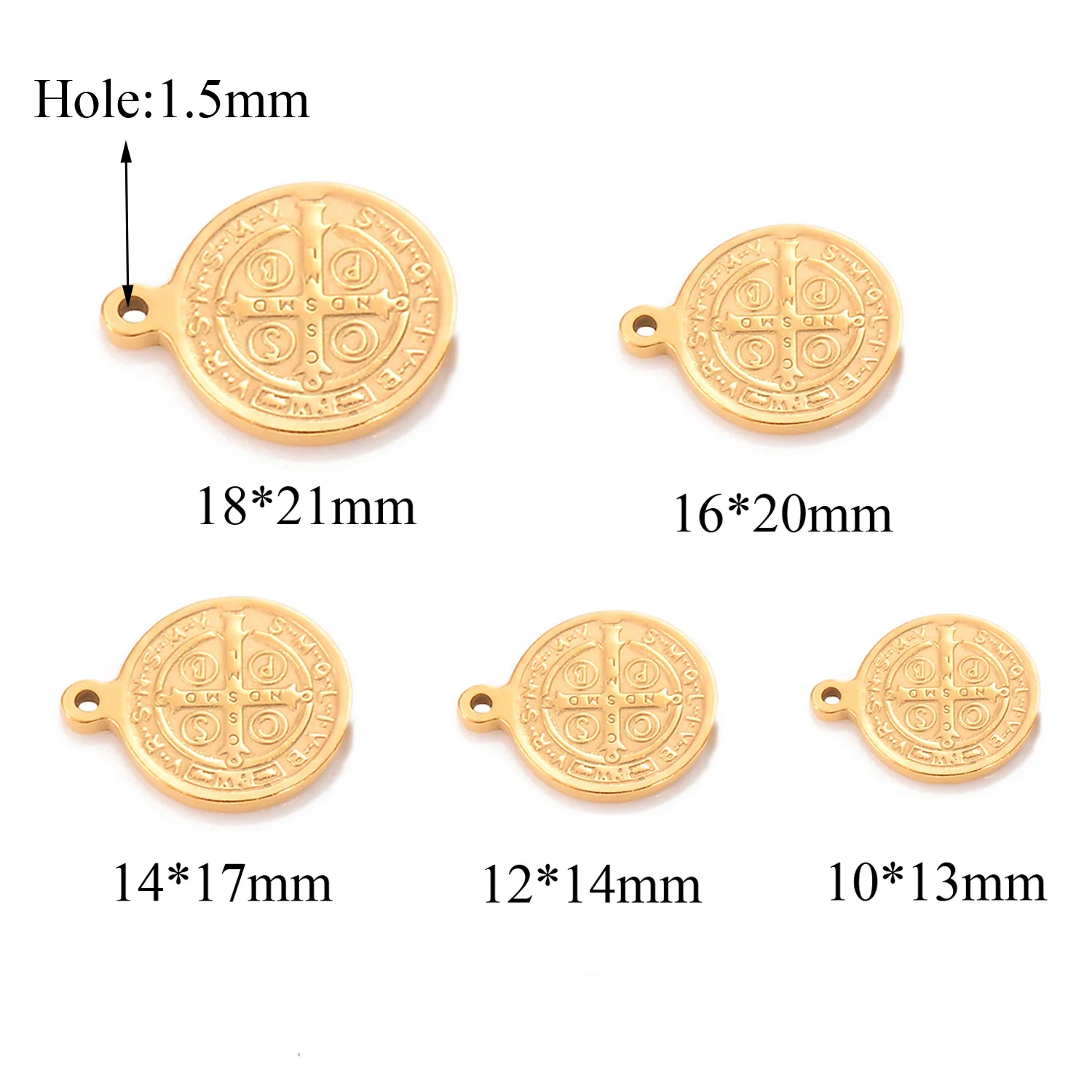 Stainless Steel San Benito Medal Charm For Jewelry Making 1/2 Hole Metal Saint Benedict Connector Wholesale 20pcs