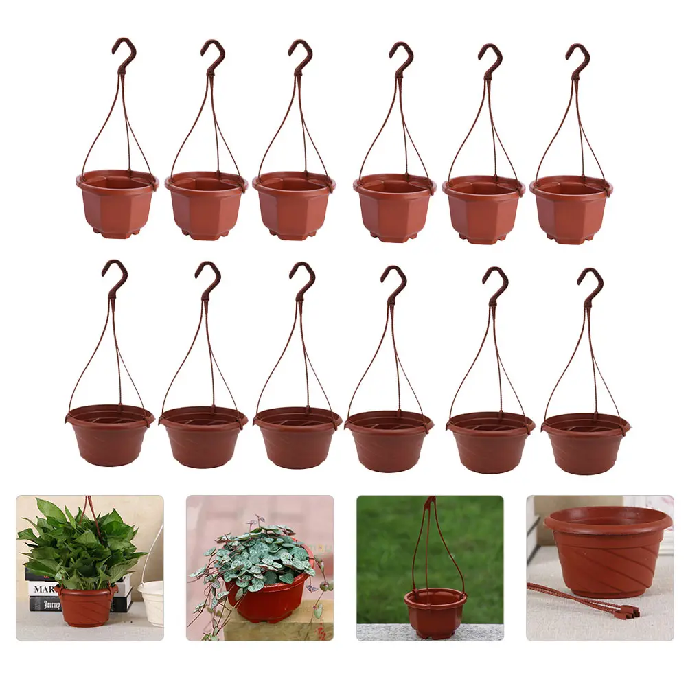 

12pcs Plastic Flower Pot Thick Material Garden Planter Plant Container Hanging Vase Home Decor Study Balcony Office Use Display