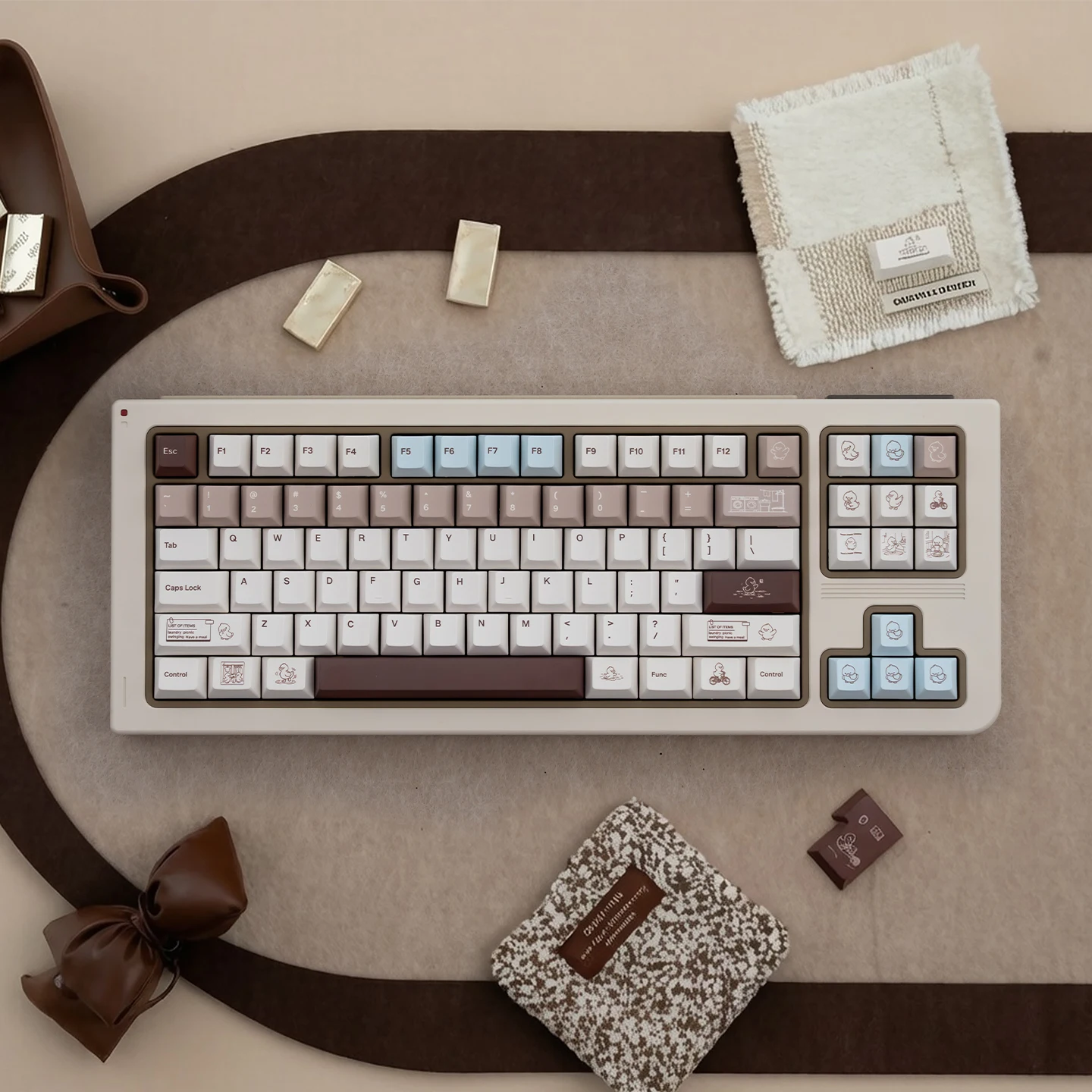URE 136 Keys Brown Duck Keycaps PBT Dye Sub Cherry Profile Retro Cartoon Cute Key Cap For MX 64 75 87 96 104 Mechanical Keyboard