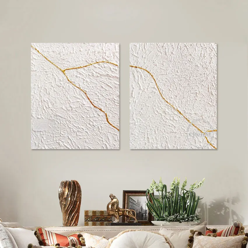 

New Home Showpieces Art Abstract 2PCS Panels Artwork Hand-painted White Acrylic Knife Painting Textured Wall Hangings Artwork