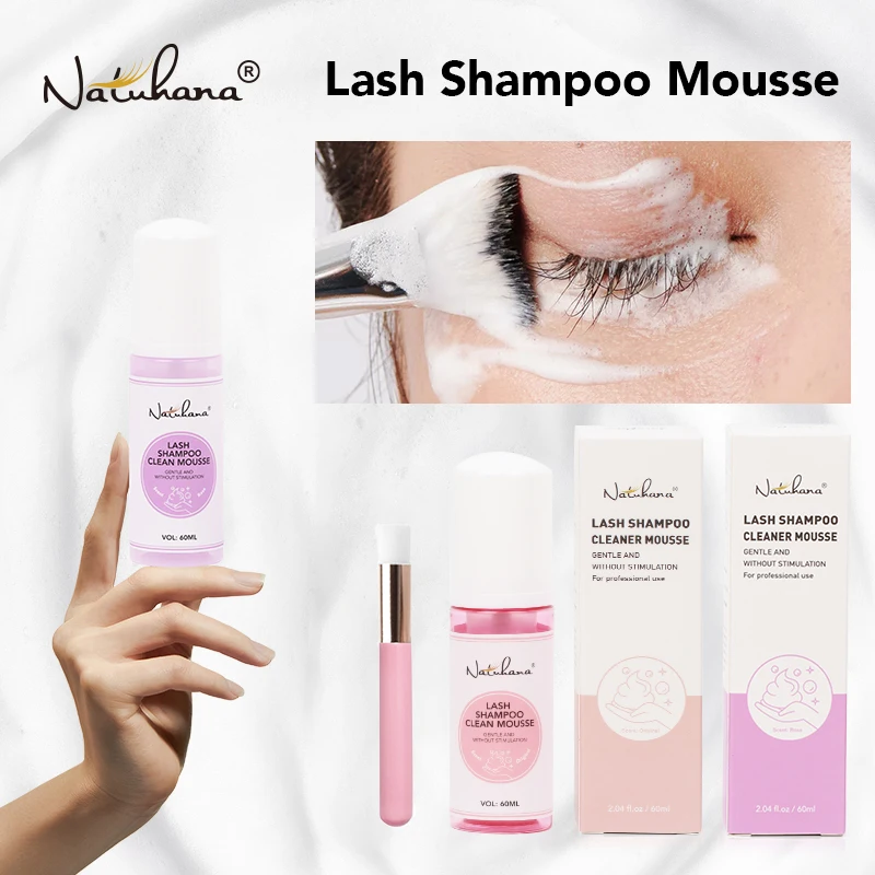 Natuhana 60ml Eyelash Extension Shampoo Mousse False Eyelashes Glue Accessories Lash Cleaning Foam No Stimulation Makeup Tools