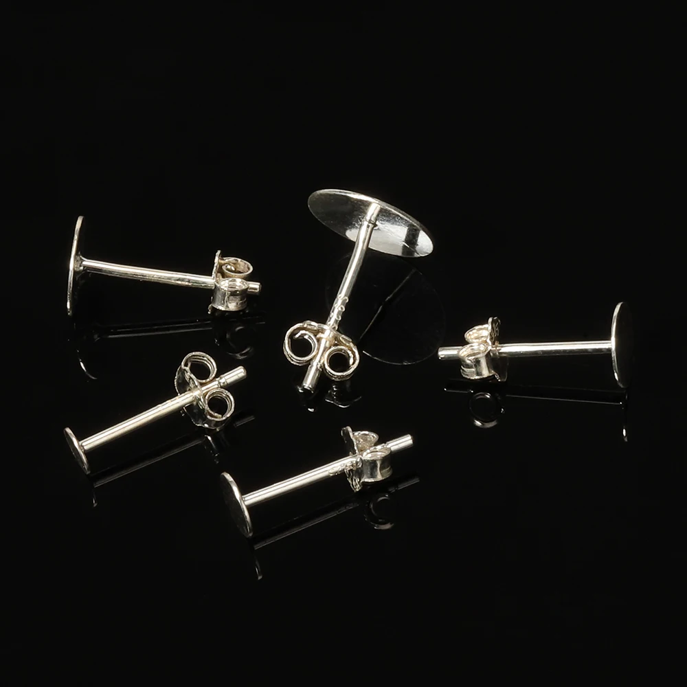 20pcs 925 Sterling Silver Earrings Blank Post Earring Studs Base Pins 3-8mm Cabochon Stud Ear For Diy Jewelry Making Accessories