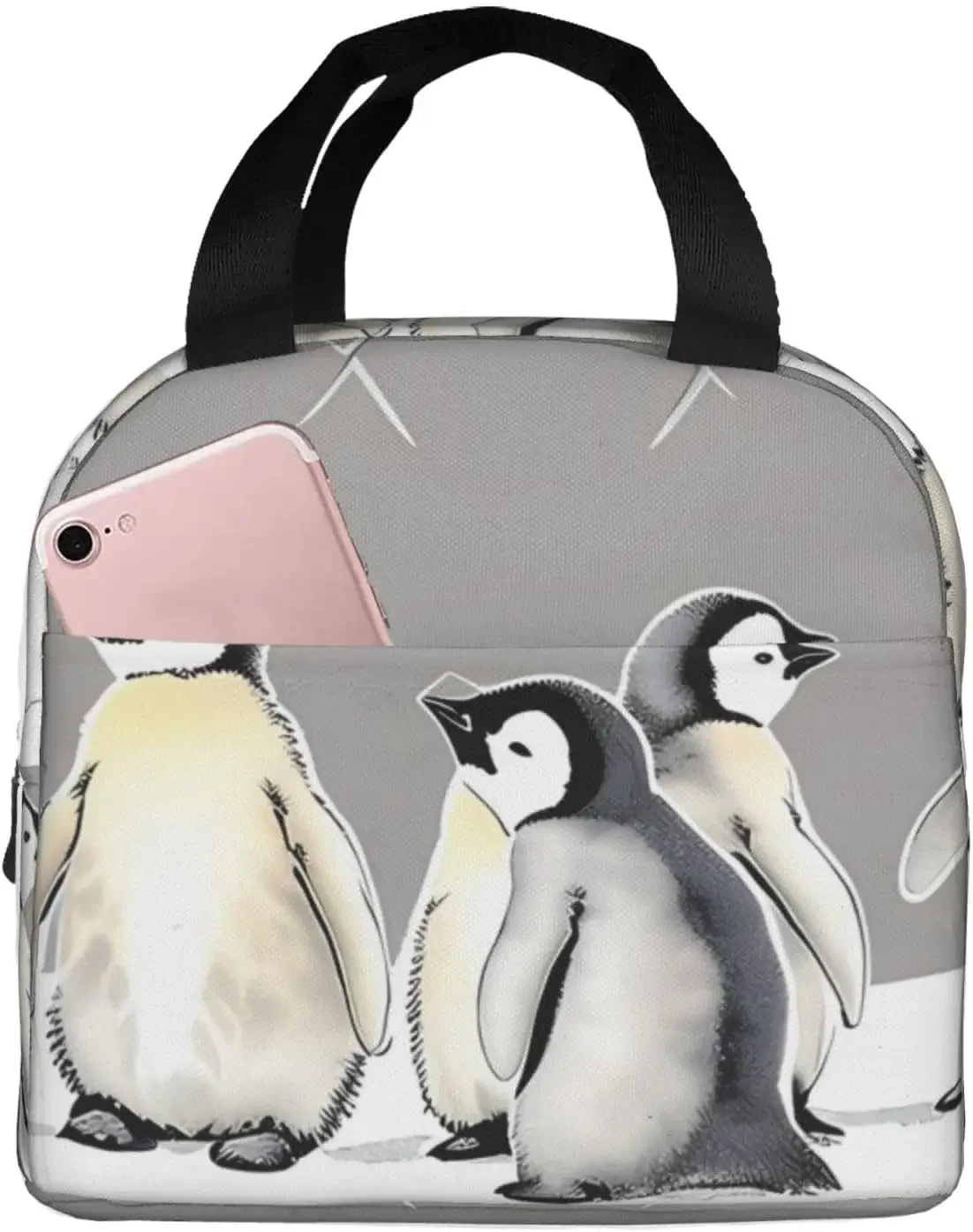 

Cartpoon Five Emperor Penguin Chicks Insulated Lunch Bag, Thermal Freezable Lunch Tote Waterproof Bento Lunch Box, Women Men